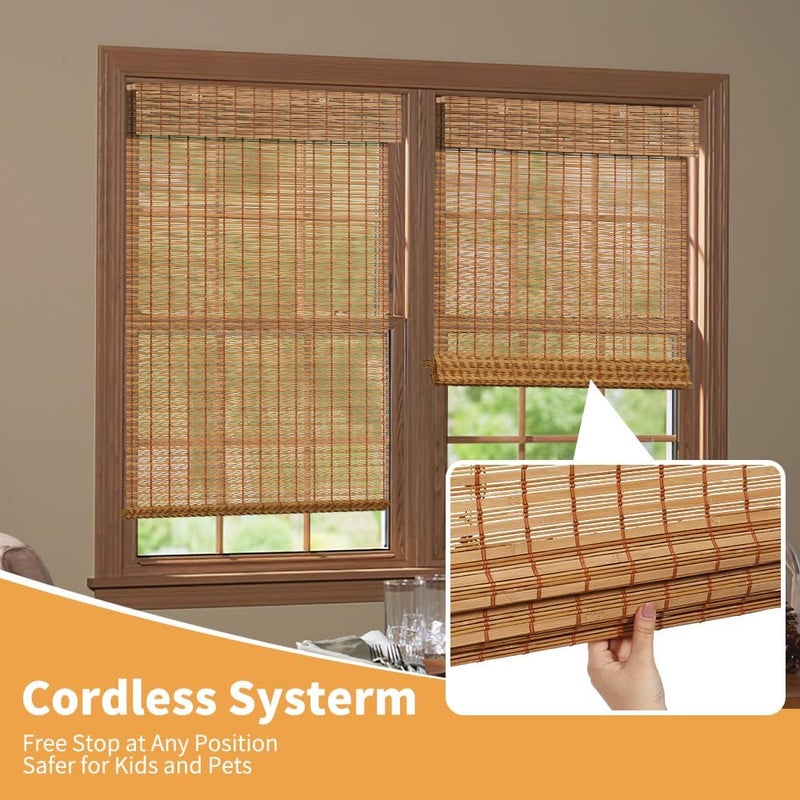 SMONTER Bamboo Roman Shades for Windows-Cordless Wooden Woven Blinds Light Filtering Bamboo Roll up Shades UV Protection and Easy Set up for Door and Countryhouse, 36" W x 64" H, Deer - Image 3